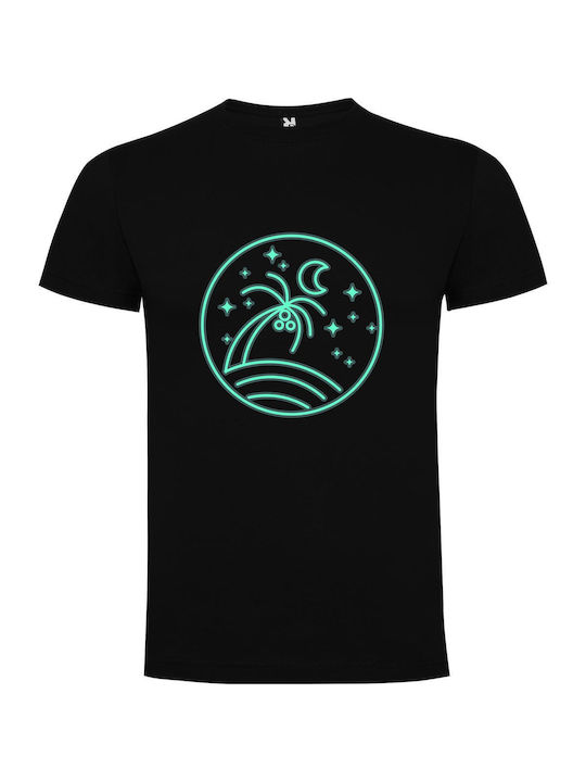 Glowing Palm Nightlights T-shirt Black Cotton