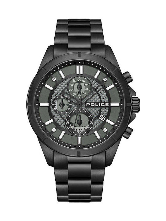 Police Herrenuhr Chronograph Batterie mit Schwarz Metallarmband