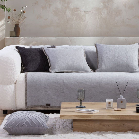 Nef-Nef Homeware New Tanger Ριχτάρι Πολυθρόνας Δύο 'Οψεων Chenille 180x180εκ. L.grey/ecru