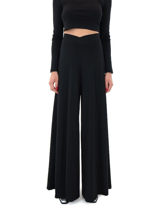 Moutaki Women's High-waisted Fabric Trousers with Elastic in Relaxed Fit Black