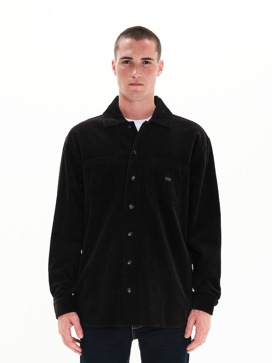 Μακρυμάνικo Κοτλέ Overshirt σε Κανονική Γραμμή Μαύρο