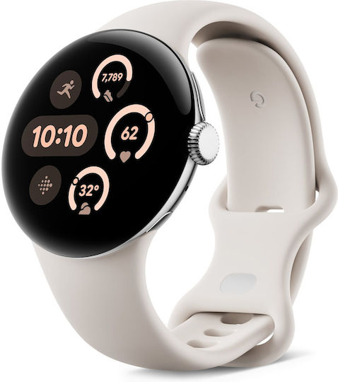 Google Pixel Watch 3 Aluminiu 45mm Rezistent la apă (Polished Silver Aluminum case / Porcelain Active Band)