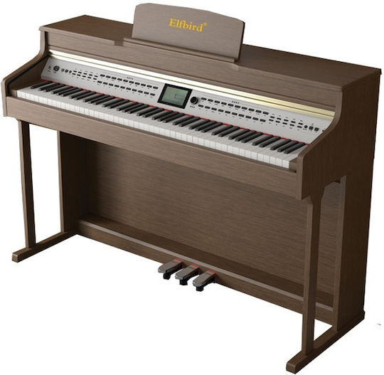 Elfbird Електрически Изправен Пиано BL-8810 Комплект с 88 Динамичен Клавиши Вградени говорители и Свързване със Слушалки Кафяв