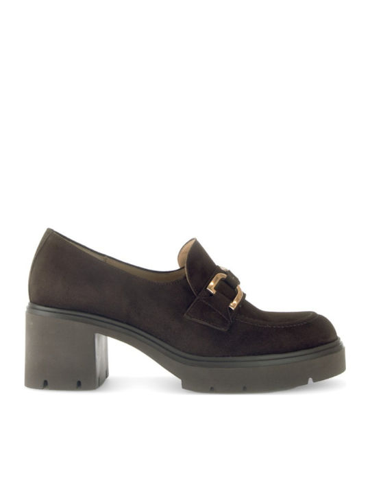 Leder Pumps mit mittelhohem Absatz Braun