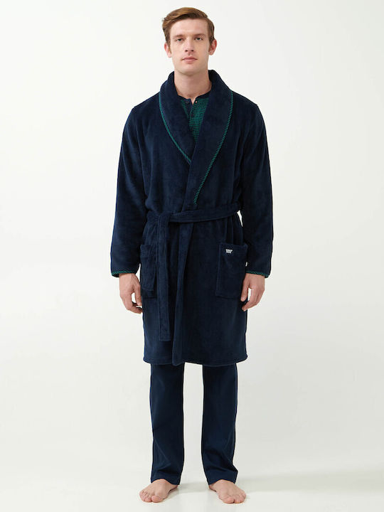 Vamp Χειμερινή Ανδρική Ρόμπα Fleece Blue