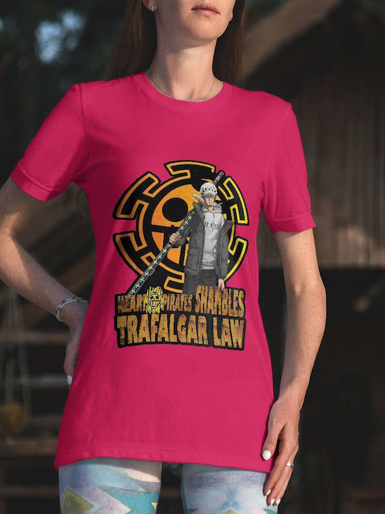 Trafalgar Law And Heart Pirates T-shirt Fuchsia Cotton