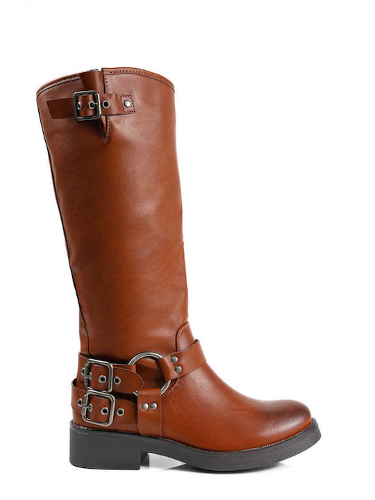 Tan Boots Double Straps Buckles