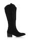 Suede Cowboy Boots with Zipper Black