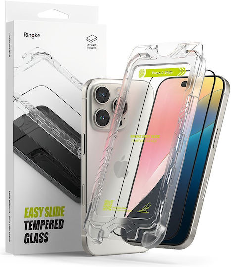 Ringke Gehärtetes Glas 2Stück Schwarz (iPhone 17 / 17 Pro / 16 Pro)