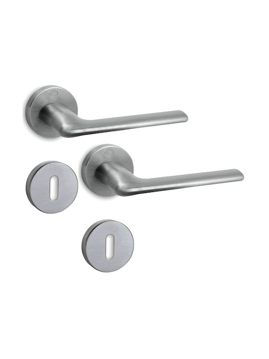 Door Handles 2 Pieces Pair Convex Grip Rosette 1485-s24 Matte Chrome