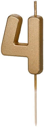 PartyDeco Birthday Candle Number "4" in Gold Color SCU9-4