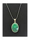 Silver Plated Malachite Oval Cut Cabochon Necklace