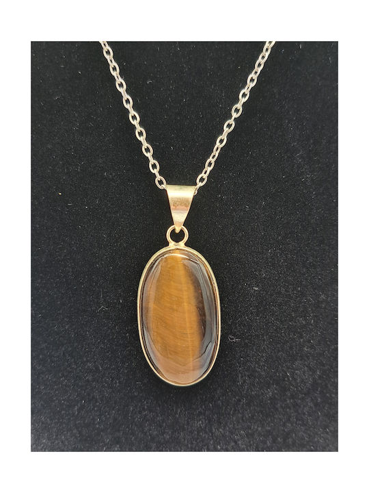 Silver Plated Necklace with Tiger Eye Cabochon Cut