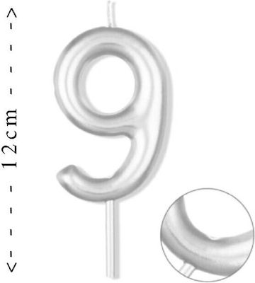 Birthday Candle "9" in Silver Color