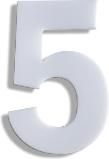 House Number Sticker "No.5" 73 X 50 Mm White Matte Plastic Darvin