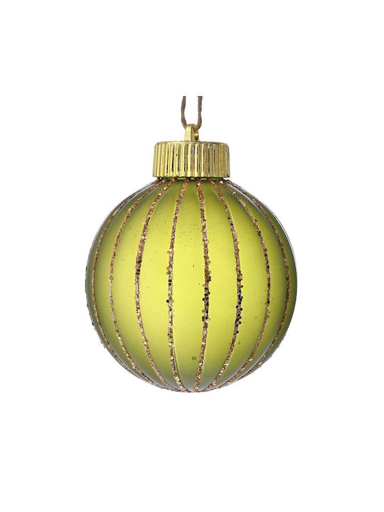 Christmas Hanging Ball Ornament Plastic Green With Gold Dust With Beads Green