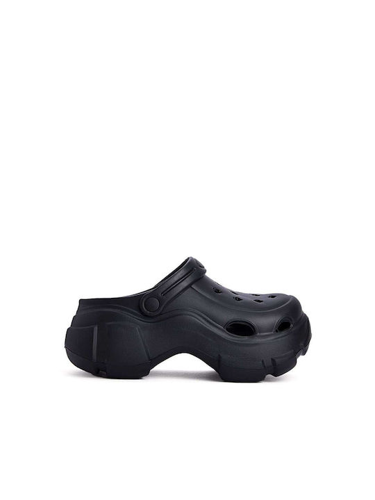 Chunky High Perforated Clogs Black