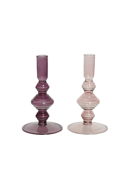 Glass Candle Holder 2 Colors 16x9cm Pink