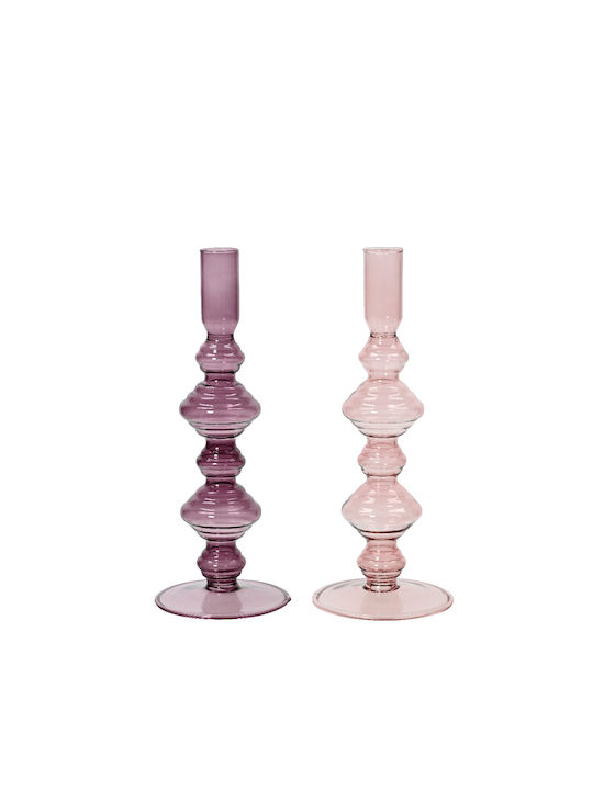 Glass Candle Holder 2 Colors 23x9cm Pink