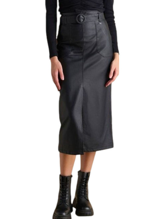 Attrattivo Leather High Waist Maxi Skirt Black