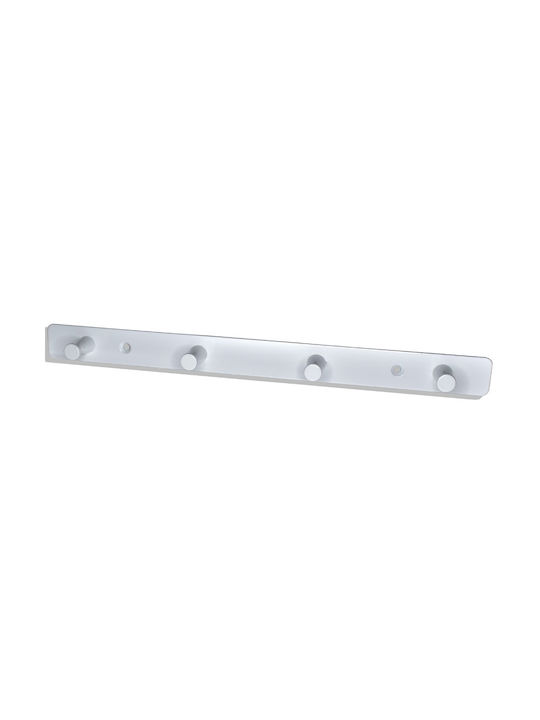 White Metal Wall Hanger with 4 Hooks 30cmx2.5cmx2cm No 300-4 Haus Benchmark-kpe.209