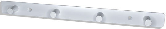 White Metal Wall Hanger with 4 Hooks 30cmx2.5cmx2cm No 300-4 Haus Benchmark-kpe.209