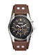 Fossil Ανδρικό Ρολόι 44mm Χρονογράφος Μπαταρίας με Καφέ Δερμάτινο Λουράκι