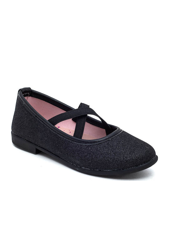 Kids Ballerinas with Elastic Strap Black