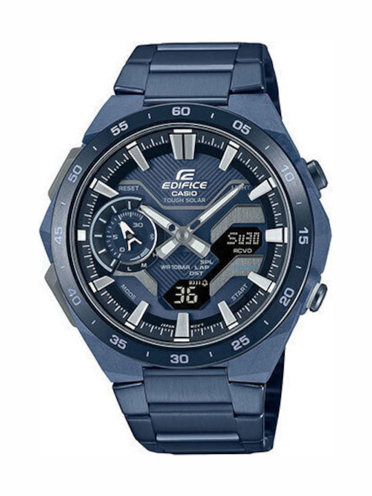 Casio Edifice Analog/Digital Herrenuhr Chronograph Solar mit Blau Metallarmband