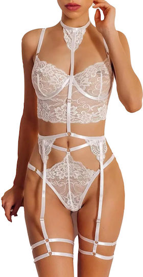 Rita Lace Lingerie Set 4 Pieces Garter Belt Choker Bralette Matching Thong