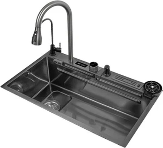 Ένθετος Νεροχύτης Inox με Μπαταρία Μ75xΠ45cm Μαύρος