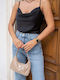 Bluze Damă Satin Drapat Negru