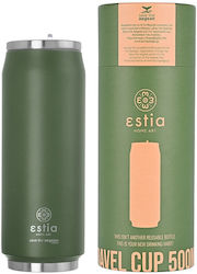 Estia Glass Thermos Stainless Steel Khaki 500ml with Straw