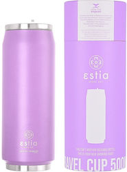 Estia Glass Thermos Stainless Steel Lavender Purple 500ml with Straw