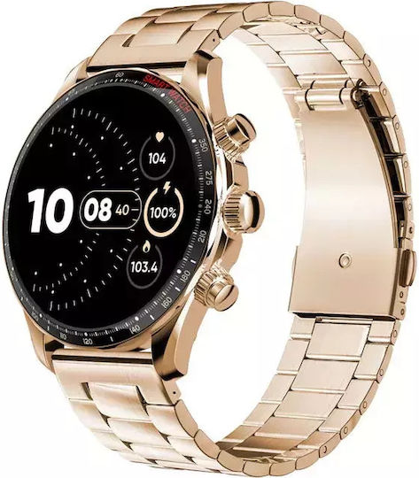 Men's Smart Watch Nubi Km68 Bluetooth Call Amoled Screen Heart Rate Monitoring Sleep Oxygen Level Notifications Extra Strap Gold