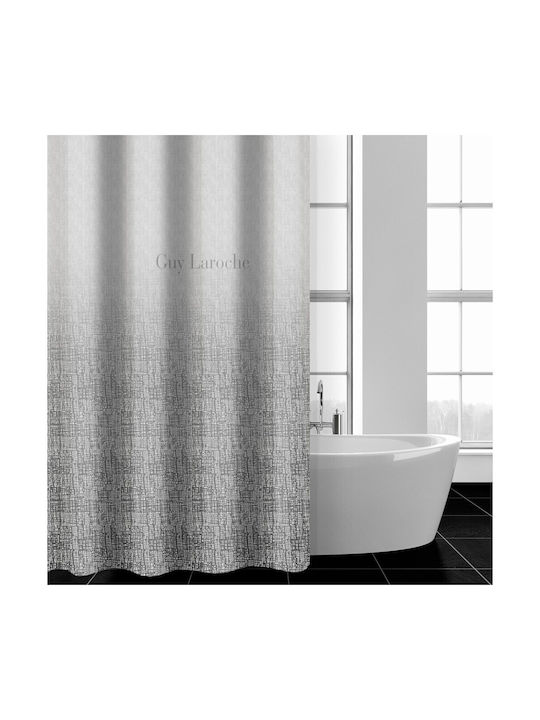 Guy Laroche Valley Shower Curtain Fabric with Hooks 180x185cm Silver