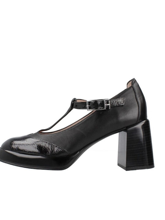 Leder Pumps mit Riemchen Schwarz
