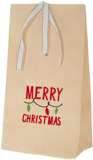 Ecru Stoffbeutel 19x13x35,5cm Frohe Weihnachten