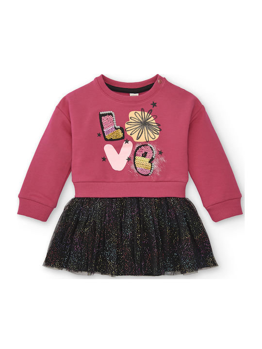 Children's Dress Sweatshirt Long Sleeve Tulle Fuchsia