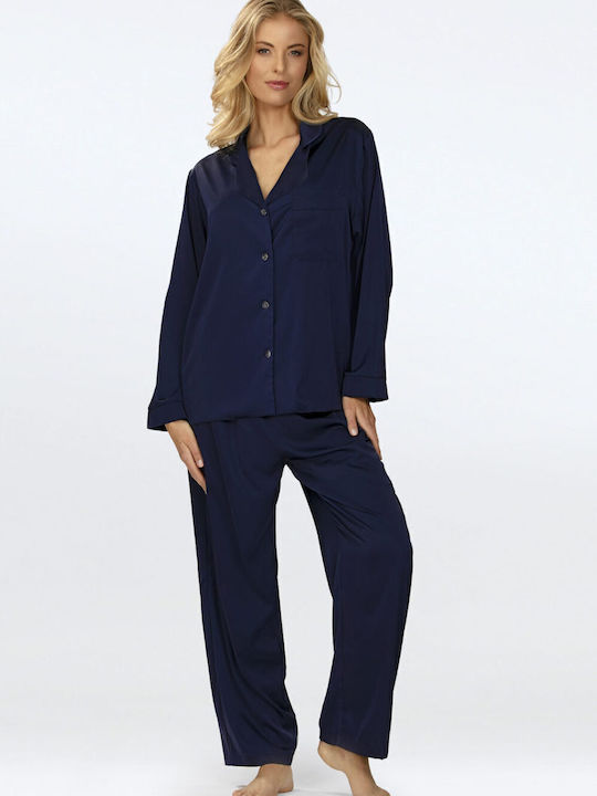 Dkaren Winter Damen Pyjama-Set Blue Jasny