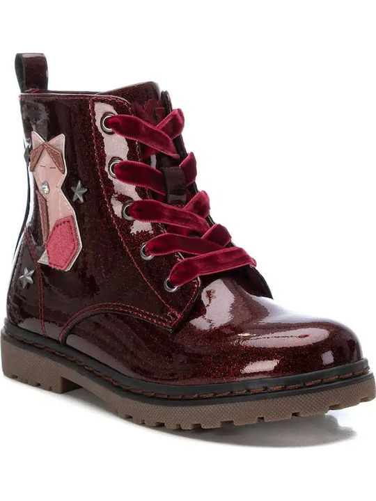 Xti Leather Kids Boots with Laces Burgundy