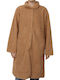 Γυναικείο Καφέ Παλτό Teddy Oversized με Γούνινες Λεπτομέρειες