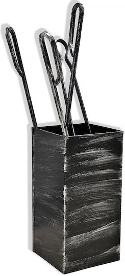 Metallotechniki Set de unelte pentru șemineu cu găleată Black Patina Silver