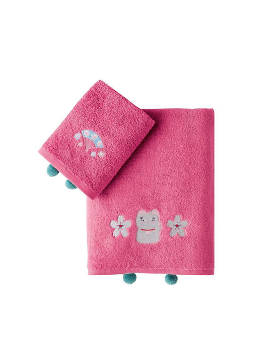 Kentia Set of baby towels 2pcs Maneki Fuchsia Weight 400gr/m²
