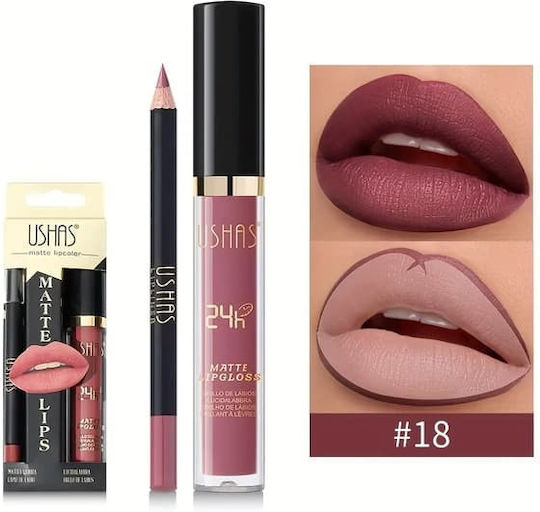 Ushas Set Liquid Lipstick Matte No.18 3.8ml
