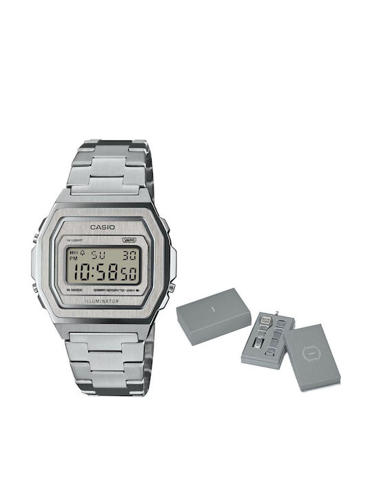 Casio Ceas Digital De Bărbați 38mm Cu Baterie Și Brățară Din Metal Argintie