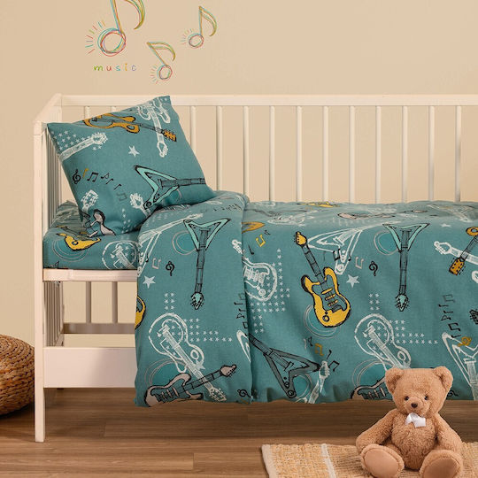 Melinen Baby Sheets Set Crib Flannel Music Petrol Petrol 120x170cm 3pcs