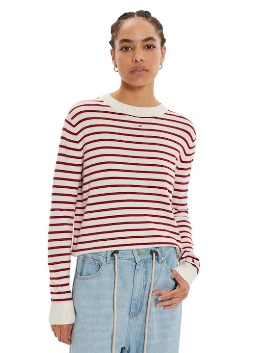 Damen Pullover Gestreift Red, White