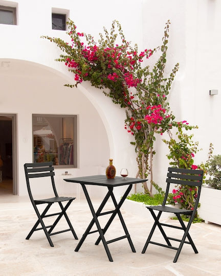 Helen Outdoor Dinner Foldable Table with Polypropylene Surface and Metal Frame Black 60x60x74cm