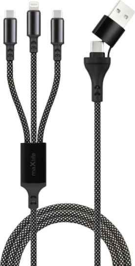 Maxlife Allin1 Braided USB to Lightning / Type-C 1m 2A Cable